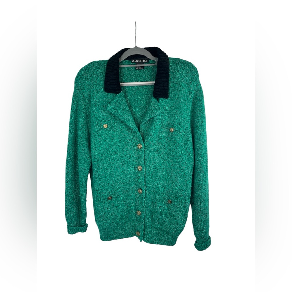 Vintage counterparts green and black button up cardigan sweater size medium